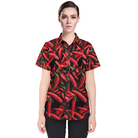 Red Chili Peppers Pattern Women s Short Sleeve Shirt by bloomingvinedesign