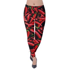 Red Chili Peppers Pattern Velvet Leggings