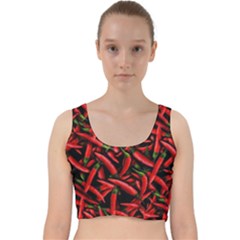 Red Chili Peppers Pattern Velvet Racer Back Crop Top by bloomingvinedesign