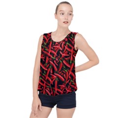 Red Chili Peppers Pattern Bubble Hem Chiffon Tank Top