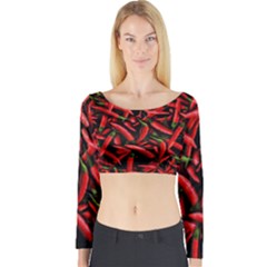 Red Chili Peppers Pattern Long Sleeve Crop Top by bloomingvinedesign