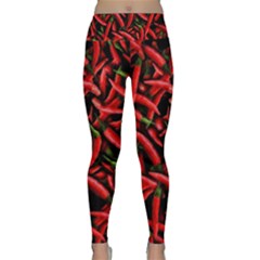 Red Chili Peppers Pattern Lightweight Velour Classic Yoga Leggings by bloomingvinedesign