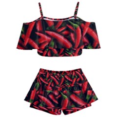 Red Chili Peppers Pattern Kids  Off Shoulder Skirt Bikini