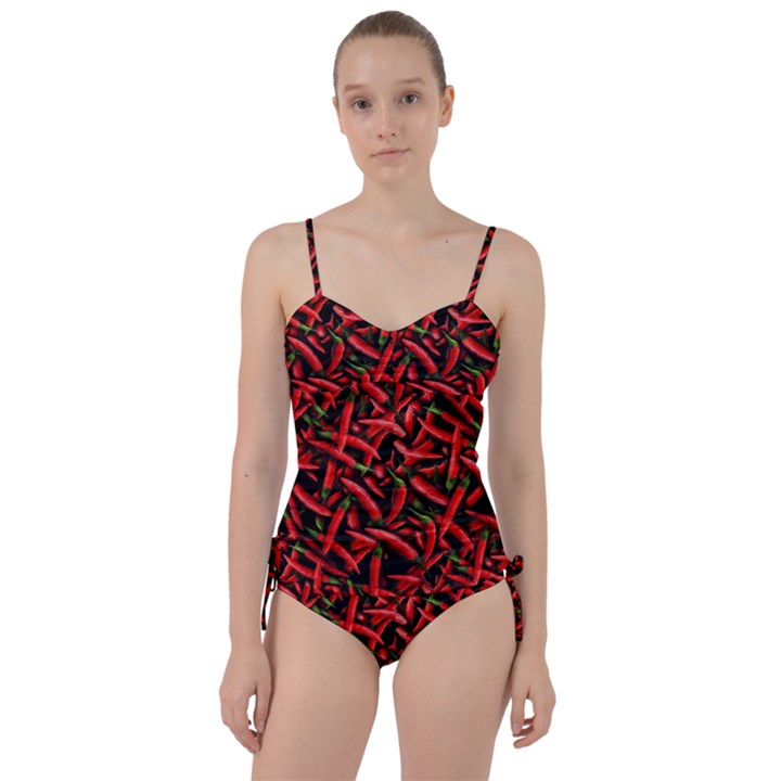 Red Chili Peppers Pattern Sweetheart Tankini Set