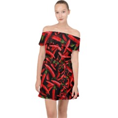 Red Chili Peppers Pattern Off Shoulder Chiffon Dress