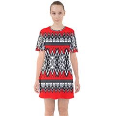 Decoration Pattern Style Retro Sixties Short Sleeve Mini Dress by Nexatart