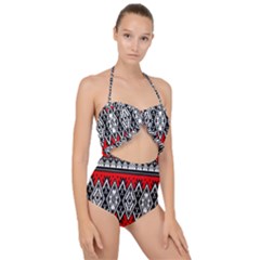 Decoration Pattern Style Retro Scallop Top Cut Out Swimsuit