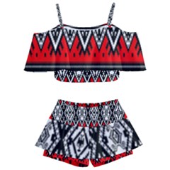 Decoration Pattern Style Retro Kids  Off Shoulder Skirt Bikini