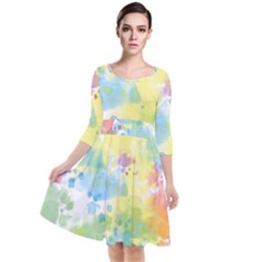 Abstract Pattern Color Art Texture Quarter Sleeve Waist Band Dress