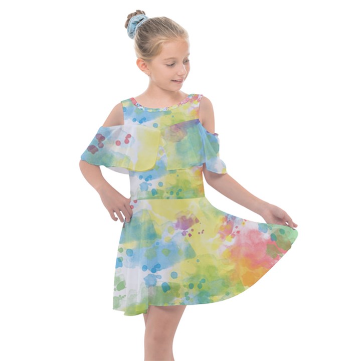 Abstract Pattern Color Art Texture Kids  Shoulder Cutout Chiffon Dress