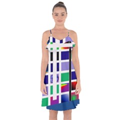 Color Graffiti Pattern Geometric Ruffle Detail Chiffon Dress by Nexatart