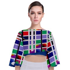 Color Graffiti Pattern Geometric Tie Back Butterfly Sleeve Chiffon Top by Nexatart