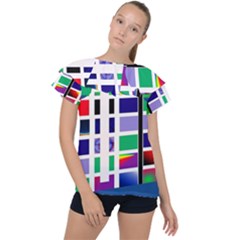 Color Graffiti Pattern Geometric Ruffle Collar Chiffon Blouse