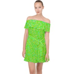 Extra Bright Green Camouflage Off Shoulder Chiffon Dress