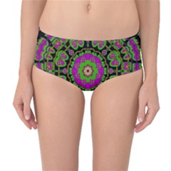 Flowers And More Floral Dancing A Happy Dance Mid-waist Bikini Bottoms by pepitasart