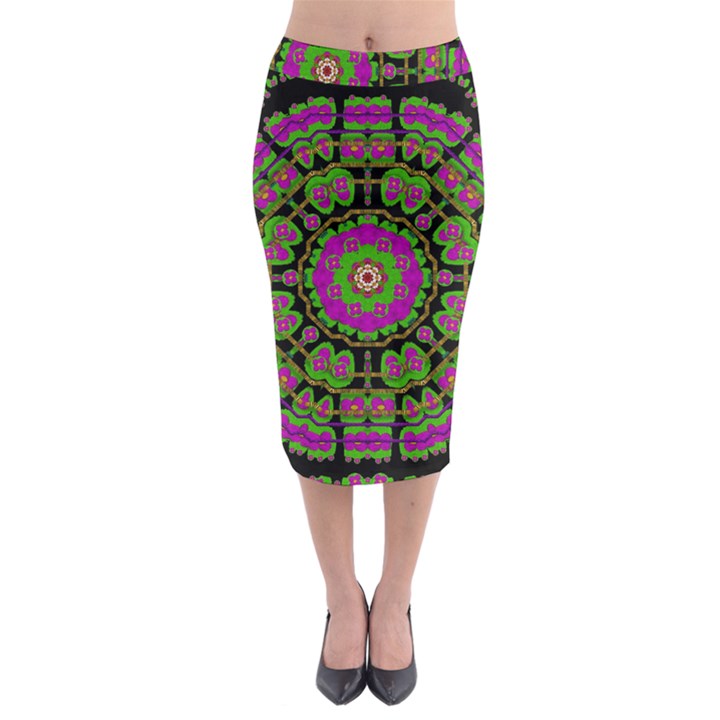 Flowers And More Floral Dancing A Happy Dance Midi Pencil Skirt