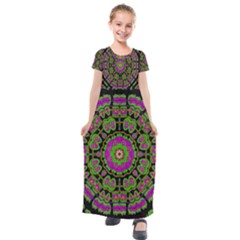 Flowers And More Floral Dancing A Happy Dance Kids  Short Sleeve Maxi Dress by pepitasart