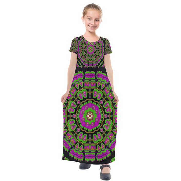 Flowers And More Floral Dancing A Happy Dance Kids  Short Sleeve Maxi Dress