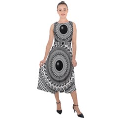 Graphic Design Round Geometric Midi Tie-back Chiffon Dress by Nexatart