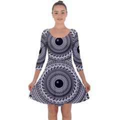 Graphic Design Round Geometric Quarter Sleeve Skater Dress by Nexatart