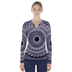 Graphic Design Round Geometric V-neck Long Sleeve Top by Nexatart