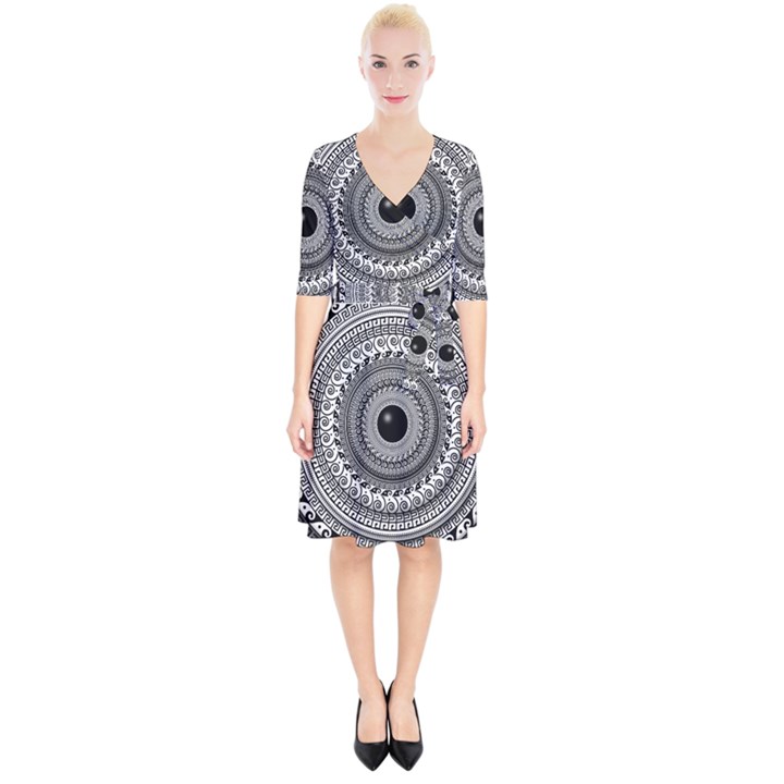 Graphic Design Round Geometric Wrap Up Cocktail Dress