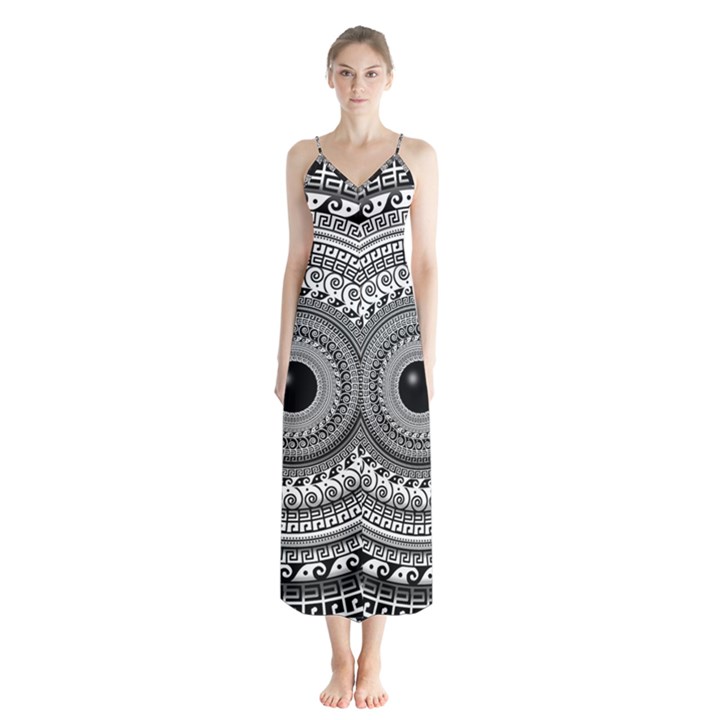 Graphic Design Round Geometric Button Up Chiffon Maxi Dress