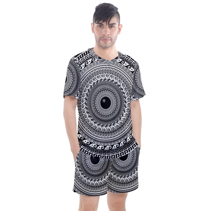 Graphic Design Round Geometric Men s Mesh Tee and Shorts Set