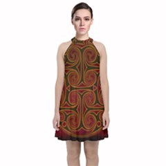 Beautiful Art Pattern Velvet Halter Neckline Dress 