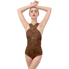 Beautiful Art Pattern Cross Front Low Back Swimsuit