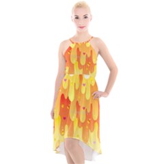 Candy Corn Slime High-Low Halter Chiffon Dress 