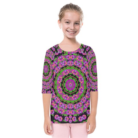 Flowers And More Floral Dancing A Power Peace Dance Kids  Quarter Sleeve Raglan Tee by pepitasart