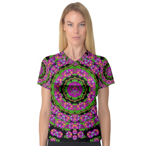 Flowers And More Floral Dancing A Power Peace Dance V-neck Sport Mesh Tee by pepitasart