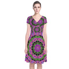 Flowers And More Floral Dancing A Power Peace Dance Short Sleeve Front Wrap Dress by pepitasart