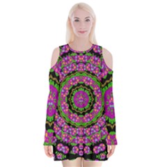 Flowers And More Floral Dancing A Power Peace Dance Velvet Long Sleeve Shoulder Cutout Dress by pepitasart