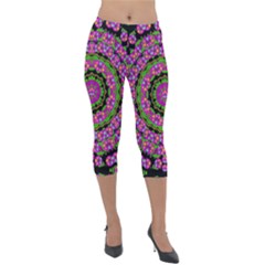 Flowers And More Floral Dancing A Power Peace Dance Lightweight Velour Capri Leggings  by pepitasart