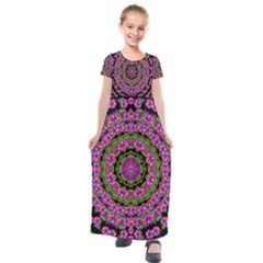 Flowers And More Floral Dancing A Power Peace Dance Kids  Short Sleeve Maxi Dress by pepitasart