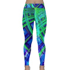 Green Blue Squares Fractal Classic Yoga Leggings by bloomingvinedesign