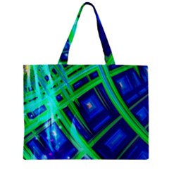 Green Blue Squares Fractal Zipper Mini Tote Bag by bloomingvinedesign