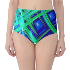 Green Blue Squares Fractal Classic High-waist Bikini Bottoms by bloomingvinedesign