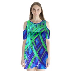 Green Blue Squares Fractal Shoulder Cutout Velvet One Piece by bloomingvinedesign