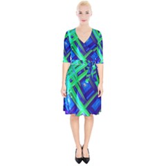 Green Blue Squares Fractal Wrap Up Cocktail Dress by bloomingvinedesign