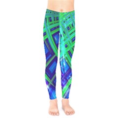 Green Blue Squares Fractal Kids  Legging by bloomingvinedesign