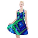 Green Blue Squares Fractal Halter Party Swing Dress  View1