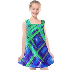 Green Blue Squares Fractal Kids  Cross Back Dress