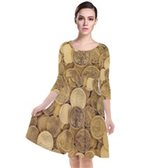 Gold Coins Quarter Sleeve Waist Band Dress