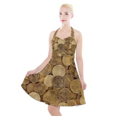 Gold Coins Halter Party Swing Dress 