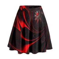 Red Black Abstract Curve Dark Flame Pattern High Waist Skirt by Nexatart