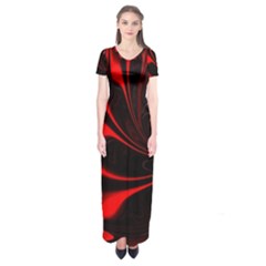 Red Black Abstract Curve Dark Flame Pattern Short Sleeve Maxi Dress by Nexatart