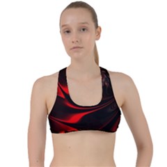 Red Black Abstract Curve Dark Flame Pattern Criss Cross Racerback Sports Bra by Nexatart